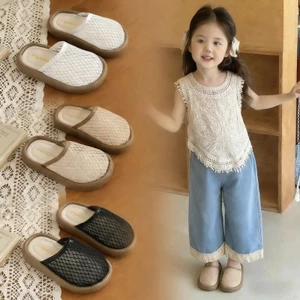 Dép Sục Bé Gái Thiết Kế Đan Lưới Thoáng Khí Phong Cách Hàn Quốc, Dép Lê Trẻ Em Bọc Đầu Mùa Hè Đế Mềm Cao Cấp