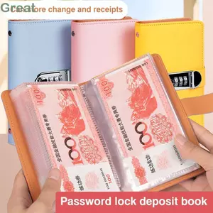 GREAT 100 Phong Bì Tiết Kiệm Tiền Challeng, Thử Thách Tiết Kiệm Chất Kết Dính Mini Dung Tích Lớn PU, Chống Thấm Nước Vui Nhộn Với Khóa Mật Khẩu Tiết Kiệm Tiền Tờ Thử Thách Trẻ Em