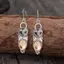 Retro Bạc Barn Owl Dangle Bông Tai Màu Vàng Tự Nhiên Citrine Inlay Mặc Hàng Ngày Dự Tiệc Quà Tặng Cho Nữ