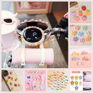 Phụ kiện DIY dùng để trang trí mũ bảo hiểm và xe máy mặt dây chuyền nhựa resin hình anh đào và chanh "Good Happy Smile"