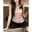 Nơ chấm bi màu hồng Pure Desire Camisole Nữ Phong cách Hàn Quốc Mùa hè Phong cách mới Gợi cảm Ôm hơn Vai Slanted Hot