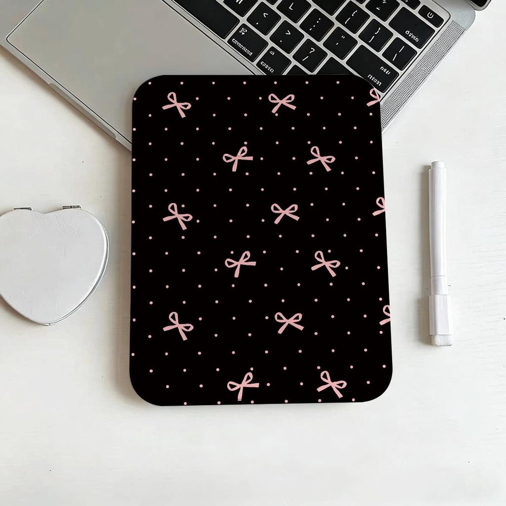 Gương gấp mini họa tiết nơ hồng nền đen gương makeup nữ cá tính