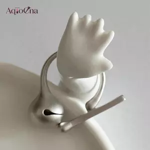 AqToCna Ép Được Gỗ Cá Thiết Kế Sáng Tạo Giảm Căng Thẳng Niche Nhẫn Màu Bạc Đơn Giản Nữ Đảng Quà Tặng Sinh Nhật Trang Sức AqToCna