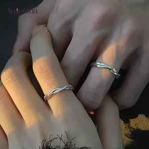AqToCna Thời Trang Cặp Đôi Nhẫn Bộ Màu Bạc Đơn Giản Mở Nhẫn Có Thể Điều Chỉnh Ánh Sáng Sang Trọng Trang Sức Dành Cho Nữ Quà Tặng Kỷ Niệm AqToCna