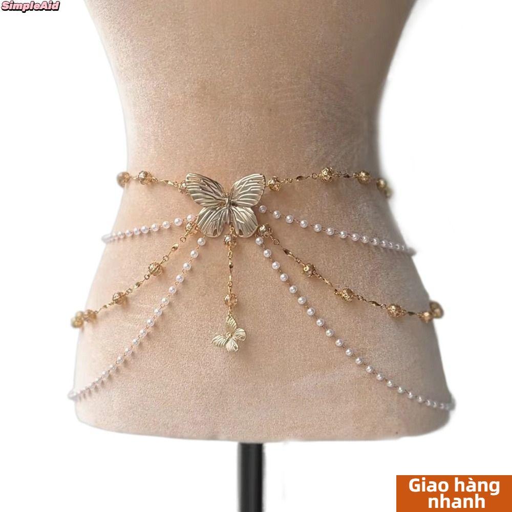 [Vận chuyển nhanh] Dây thắt lưng SIMPLEAID, Phụ kiện thắt lưng đa năng Dây chuyền bụng hoa, Dây đeo hông Boho thanh lịch thời trang dành cho nữ