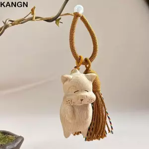 KANGN Mặt Dây Chuyền Mèo Bằng Gỗ Thủ Công, Túi Trang Trí Tiền Bắt Mèo Móc Khóa, Tua Rua Retro Chất Liệu Bằng Gỗ Túi Mặt Dây Chuyền