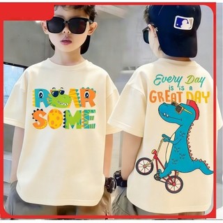 Áo thun cho bé trai và bé gái với họa tiết khủng long ngộ nghĩnh và đáng yêu cotton cổ tròn mềm mại và thoải mái
