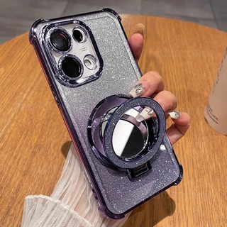 Dành Cho Reno16 Pro 5G Vỏ Cho Oppo Reno 16 Pro F 16Pro + 1 6 Reno16Pro Reno16 F 2026 Giá Đỡ Nhẫn Giá Đỡ Vỏ Điện Thoại Lá Bling Lấp Lánh Trong Suốt Acrylic Chống Sốc Ốp Lưng