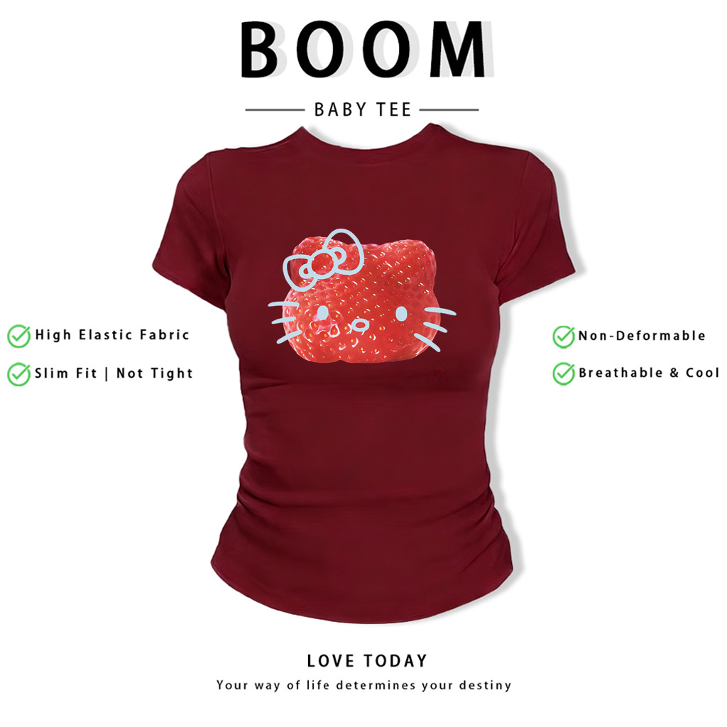 BOOM Áo Baby Tee Nữ Cotton Ôm Body-Áo Thun Ngắn Tay Y2K In Hình PhongCách Mùa Hè, Cổ Tròn Hàng Đầucách hàn quốc phong391