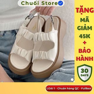 Dép quai hậu nữ da PU tổng hợp dệt vải đế cao su cao cấp êm ái mềm mại dễ đi