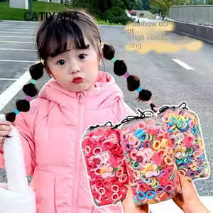 CATIYAHA 100 Bộ Băng Đô Trẻ Em, Băng Đô Quấn Tóc Co Giãn Cao Màu Đen MIni Dễ Thương, Giá Đỡ Đuôi Ngựa Thời Trang Không Gây Hại Ngón Tay Dây Buộc Tóc Cô Gái Phụ Kiện Tóc