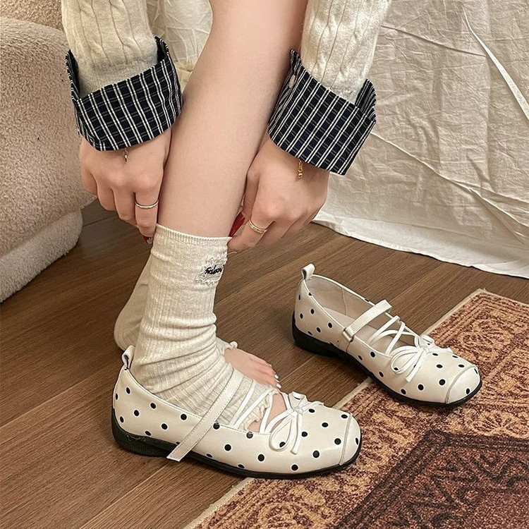 Tính Khí Pháp Retro Chấm Bi Bên Trong Tăng Chiều Cao Mary Jane Giày Mùa Hè Phong Cách Mới Thoải Mái Mặc Bên Ngoài Chống Trơn Trượt Chống Mài Mòn Một Chân Nông Miệng Nhà Máy Giá Bán Buôn