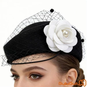 Mũ Beret Fascinators Nữ Mũ Vintage Kentucky Derby Có Veil Và Hoa Cho Nhà Thờ Tiệc Trà Mũ Cưới