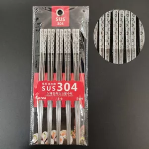 Đũa inox phong cách Hàn Quốc, mẫu mới, bộ 5 chiếc, chống bỏng và chống trượt, đũa inox 304