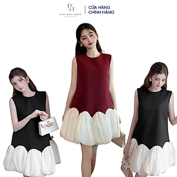 Váy Bánh Bèo Hở Vai Phối Tơ Bồng Dáng Bí DH STUDIO Váy Bánh Bèo Chất Liệu Tafta Phối Tơ Cao Cấp Đẹp Sang Trọng