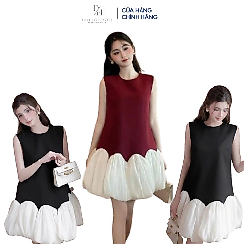 Váy Bánh Bèo Hở Vai Phối Tơ Bồng Dáng Bí DH STUDIO Váy Bánh Bèo Chất Liệu Tafta Phối Tơ Cao Cấp Đẹp Sang Trọng