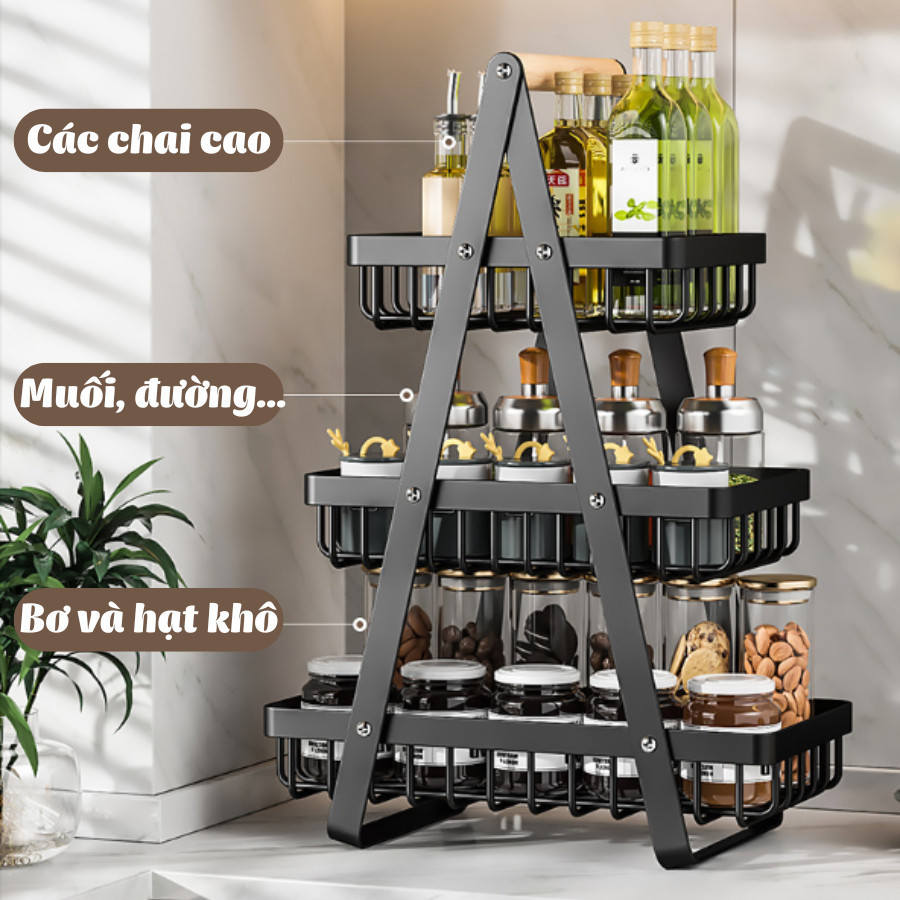 Kệ Đựng Đồ Nhà Bếp Đa Năng 3 Tầng Thép Cacbon Cao Cấp HOMIE, Giỏ Đựng Gia Vị, Trái Cây, Decor