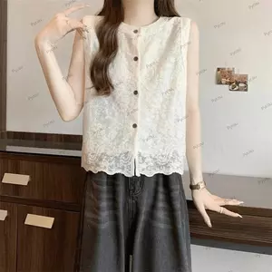 Áo Vest Ren PYCOU, Áo Vest Nữ Màu Trơn Cổ Tròn, Họa Tiết Jacquard Đa Năng Không Tay Áo Liền Quần Áo Cardigan Xuân Thu