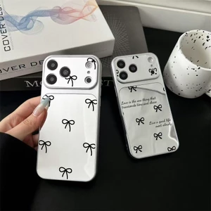 Ốp Điện Thoại Họa Tiết Nơ Màu Đen Màu Hồng Cho iPhone 17 16 15 14 13 Pro Max 16 15 14 Plus Air 16E Mạ Trang Điểm Gương