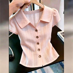Áo sơ mi ngắn tay giảm béo kiểu Pháp dành cho nữ mùa hè áo thun thông thường thời trang mới dành cho nữ