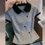 Áo thun ngắn tay sọc thời trang Hàn Quốc dành cho nữ mùa hè, áo thun cổ điển mới dành cho nữ