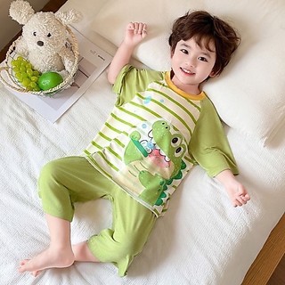 Bộ đồ ngủ mùa hè ngắn tay khủng long mỏng dành cho trẻ em băng lụa dễ thương và thoải mái ở nhà