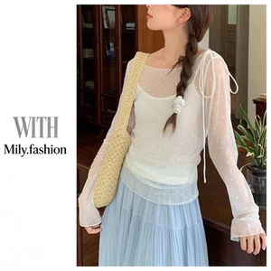 Milyfashion Slimmer Look White Dài Tay Mỏng Top Dây Đeo Một Vai YK7I