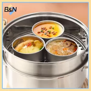 B & N 1 / 3 / 5 Chiếc Bát Trứng Hấp Bằng Thép Không Gỉ Ramen Cơm Salad Trái Cây Bát Stew Có Nắp Cốc Canh Hộp Đựng Thực Phẩm Bộ Đồ Ăn Nhà Bếp.