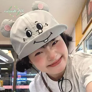 CATMALLER88 Mũ mặt cười tai động vật, Mũ bóng chày tai mèo thoáng khí có thể điều chỉnh, Mũ chống nắng thêu hoạt hình ngọt ngào cho bé gái