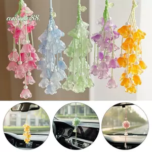 CATMALLER88 Xe Treo Đồ Trang Trí, Mặt Dây Chuyền Gương Chiếu Hậu Tua Rua Trong Suốt Thủ Công, Hoa Pha Lê Thẩm Mỹ Hoa Chuông Hoa Đính Hạt Túi Mặt Dây Chuyền Điện Thoại