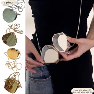 Túi xích kim loại CPINCP, Túi dạ hội bề mặt gương dây chuyền kim loại, Đạo cụ ảnh sáng tạo Túi đựng hộp cứng bạc nhiều hình dạng màu vàng đa năng dịp thời trang