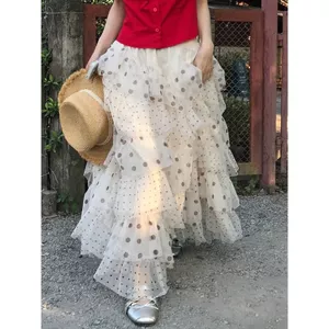 Milyfashion Pure Desire mơ ước chấm bi Váy khâu chấm bi dài vừa phải Váy cổ tích chữ A Váy bánh phồng mùa hè Phong cách mới Y2K NC1W