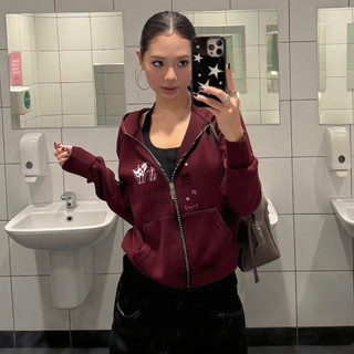 áo khoác hoodie zip nữ màu đỏ girl phố âu mỹ local brand eleclassm áo tay dài nỉ