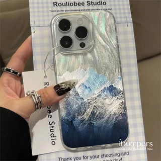 ibumpers Ốp Điện Thoại iPhone Đẹp Dreamy Aurora Snow Capped Mountain Cho IPhone 11 12 13 14 15 16 Pro Max Ốp Lưng Sò Họa Tiết Lông Vũ Bạc
