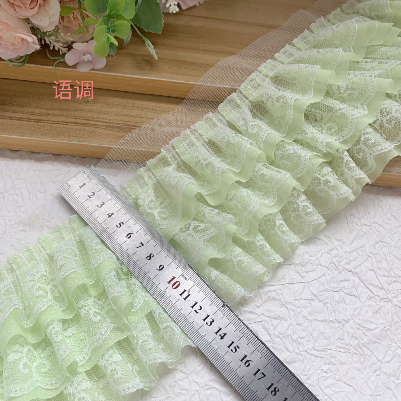 Phụ kiện trang trí váy DIY - 13cm nhiều màu ba lớp voan xếp ly ren