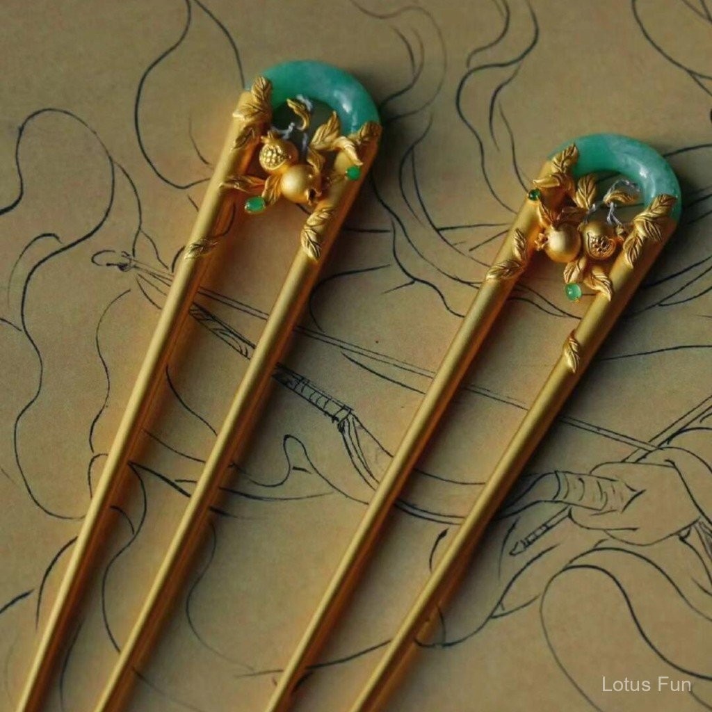 Lựu hoa cổ điển kẹp tóc đồng tâm, phù hợp với phong cách retro và phụ kiện Hanfu