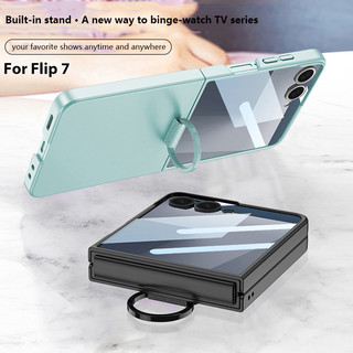 360 Kính Bảo Vệ Màn Hình Slim Matte PC Dành Cho Samsung Galaxy Z Flip 7 Nhẫn Giá Đỡ Dành Cho Samsung ZFlip7 Z Flip7