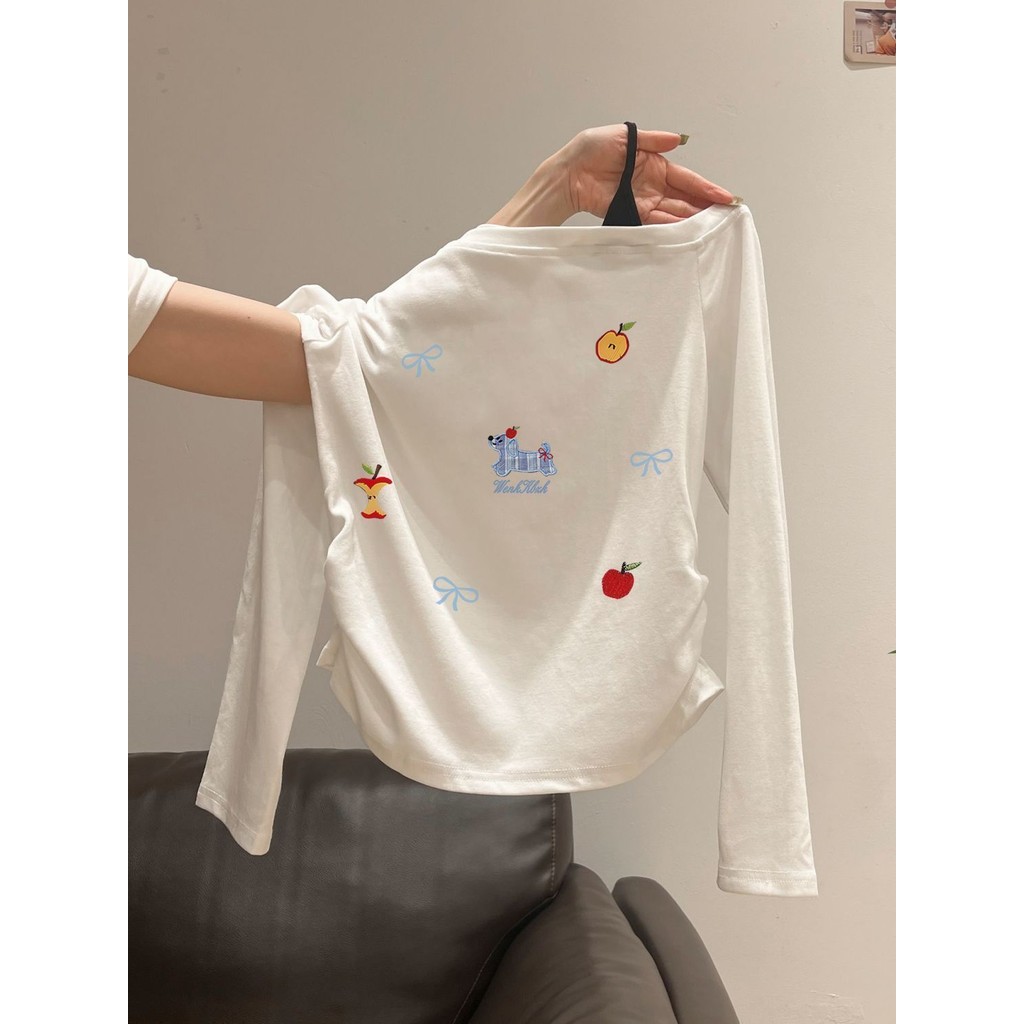 Milyfashion Retro Đeo Vai Dài Tay T Thu Đông Phù Hợp Với Niche Slim-Fit Xếp Ly Quần Áo Nữ