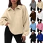 Treeling Women 's Reverse-Seamed Henley Snap-neck Cổ chữ V dáng rộng Áo chui đầu có khe cao