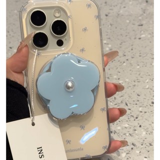 Sang Trọng Màu Vàng Đáy Toàn Màn Hình Màu Xanh Nơ Hoa Từ Giá Đỡ Ốp lưng Thích Hợp Cho iPhone17 16 15 14 13 Pro Max Chống Sốc Bảo Vệ Camera Ốp Lưng Cứng Chống Rơi
