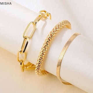 Misa 3 Cái / bộ Thời Trang Dày Dây Xích Liên Kết Vòng Tay Lắc Tay Nữ Vintage Rắn Dây Xích Vàng Màu Bạc Vòng Tay Bộ Punk Trang Sức