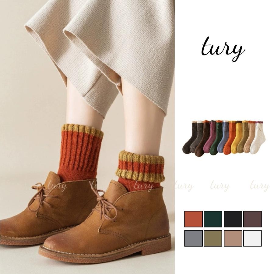 Tất Vớ Len Unisex Nam Nữ - Tury - Vớ Tất Len Nam Nữ Cổ Cao Trơn Đan Len Dày Thời Trang Thu Đông - TV003