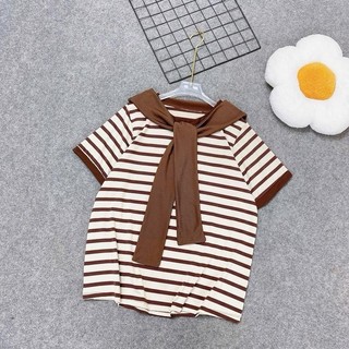Áo Phông Bigsize Nữ Kèm Khăn Thủy Thủ Áo Thun Kẻ Sọc Cá Tính Cho Chubby A308+Khăn