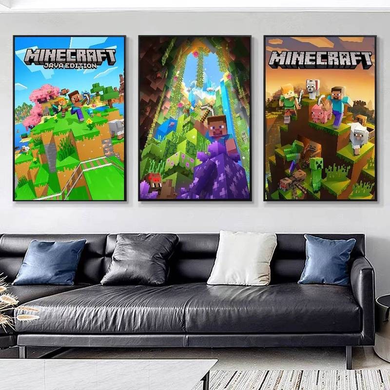 3D Minecraft Retro Kraft Dán Tường Phòng Cafe Thanh Nghệ Thuật Trang Trí Treo Tường