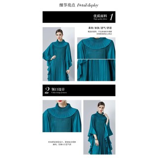 Đầm Miyake nửa cổ rùa tay búp bê, thiết kế xếp ly sang trọng và thanh lịch, form ômbody