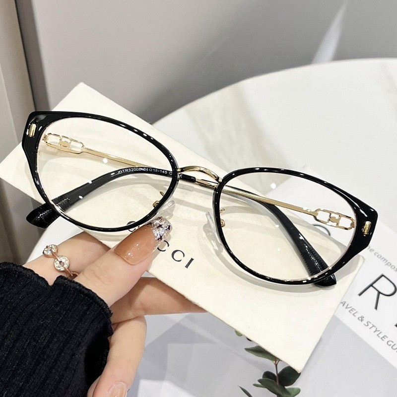 Châu Âu và Mỹ Hợp Thời Trang Mới Kính Mắt Mèo Chống Ánh Sáng Xanh Kính Retro Khung Lớn Kính Phong Cách Đại Học 1050