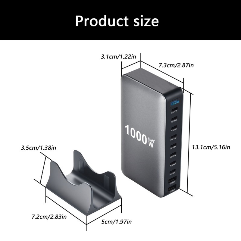 GODD 1000W Gans PD Sạc Nhanh 10Port Trạm Sạc Nhanh Chất Liệu ABS Bộ Chuyển Đổi Nguồn Đa Thiết Kế Độ Bền
