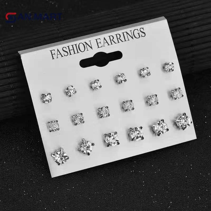 Bigdealssuper Thời Trang Đơn Giản 9 Đôi / bộ Mix Bông Tai Bông Tai Hình Học Vuông Cho Nữ Mới Kim Cương Giả Pha Lê Bông Tai Trang Sức Siêu