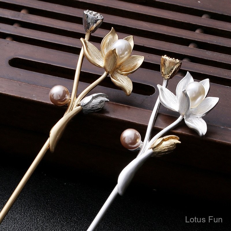 Kẹp tóc và mũ đội đầu hoa sen, thiết kế sườn xám cho trang phục truyền thống Hanfu