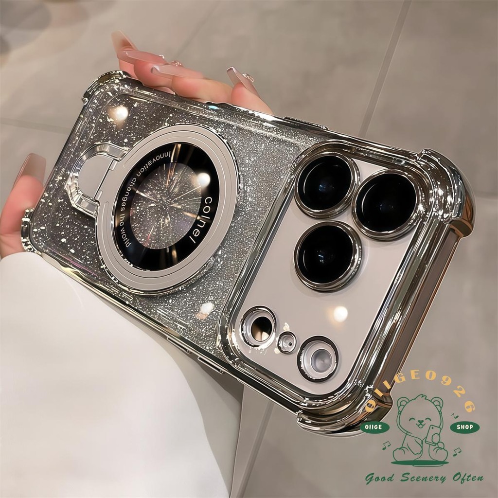 【 Ốp lưng iPhone17 】 Túi khí mạ màu cam khung lấp lánh từ tính Vỏ điện thoại iphone17 Pro Max 16 15 14 13 12 cho vỏ iPhone Vỏ mềm silicon TPU chống sốc